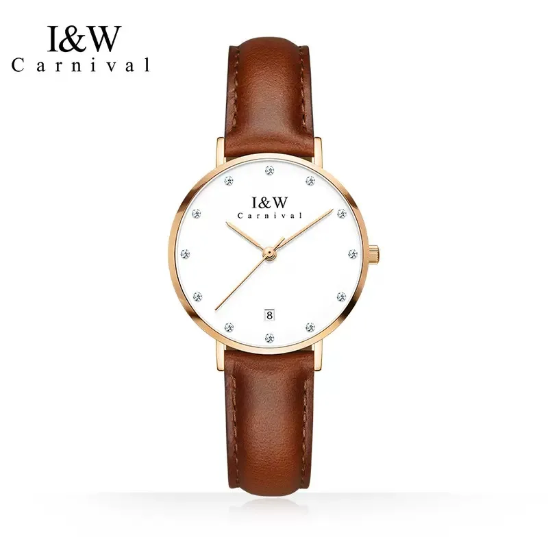 

CARNIVAL Brand Girls Fashion Watches Ladies Luxury Calendar Quartz Wristwatches Waterproof Ultrathin 6mm for Women Reloj Mujer