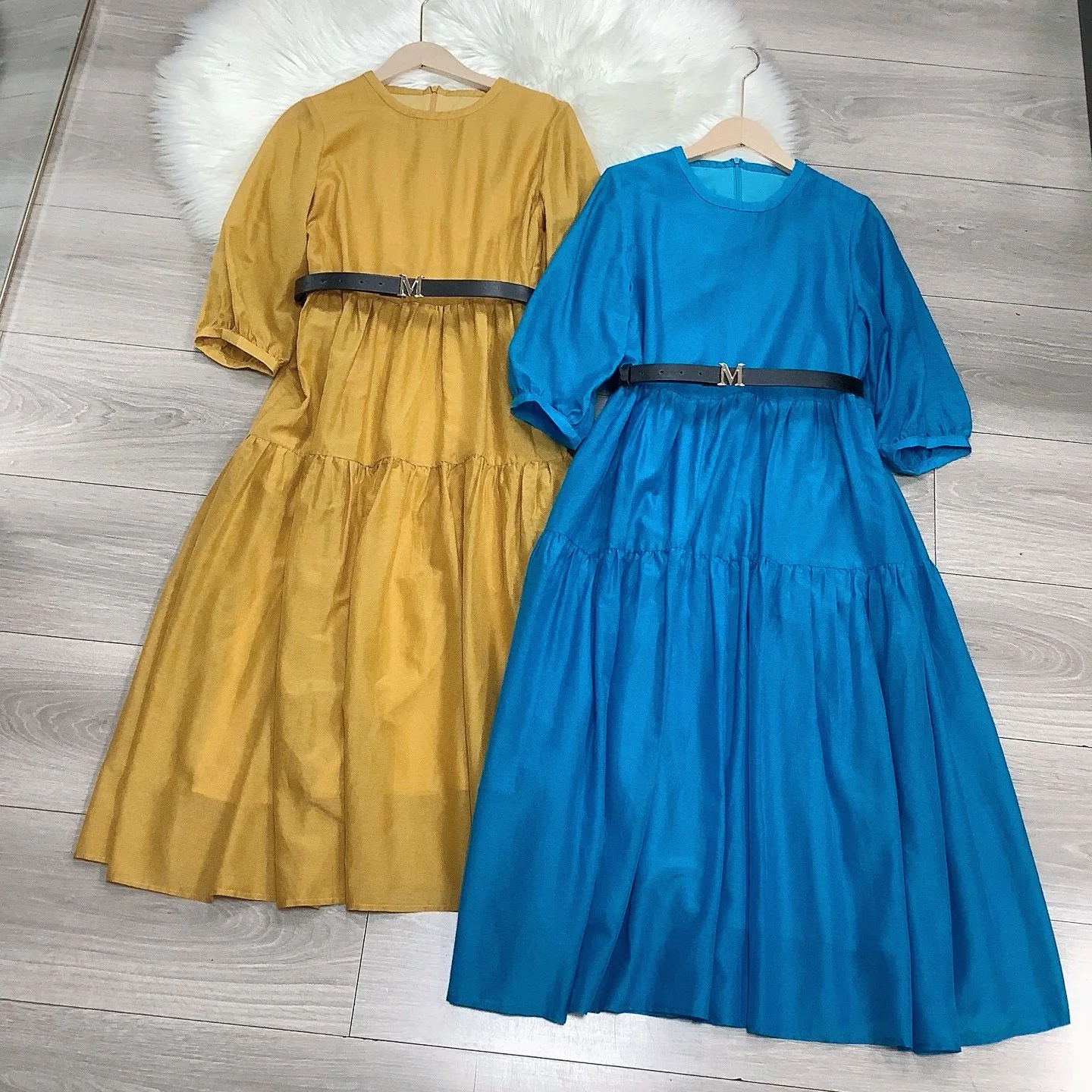 

Autumn women's business lady style elegant loose pleated dress with belt