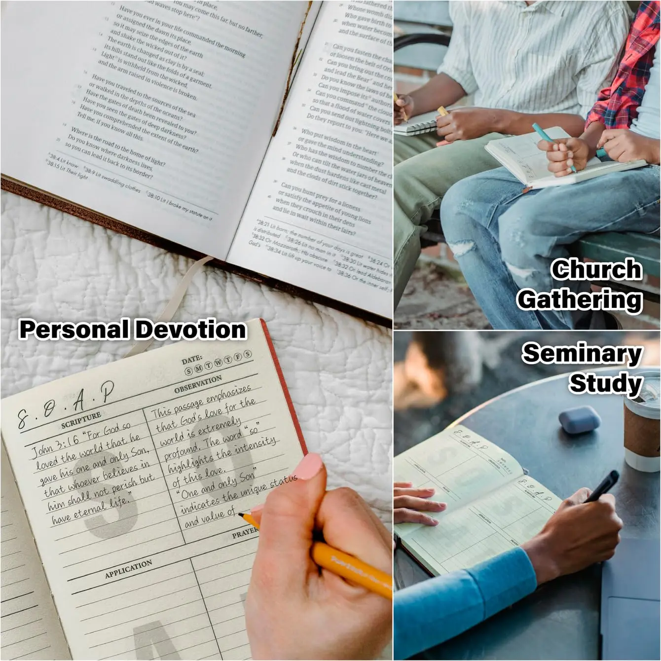 Bible Study Journal Embossed Lettering Hardcover Christian Devotional Notebook with Ribbon Marker view 5