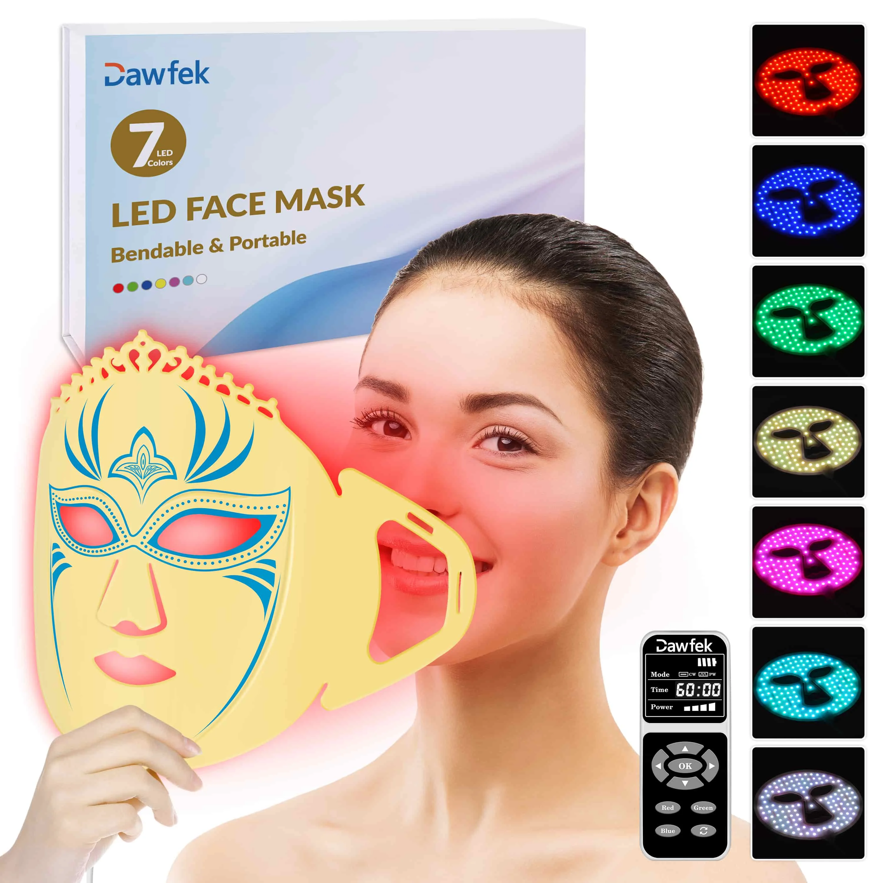 Dawfek 7-kleuren led-lichttherapie gezichtsmasker gezicht lichttherapie masker voor gezicht acne-reductie huidverzorging anti-aging gladde huid