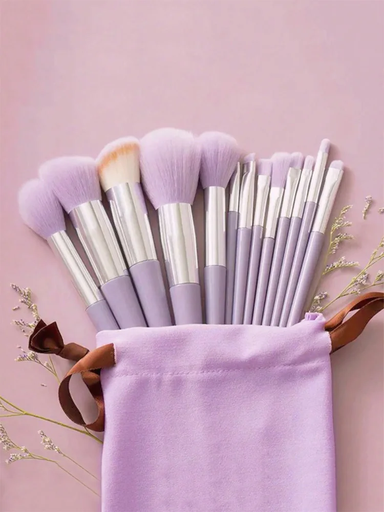 Set de 13 brochas de maquillaje portátiles con bolsa de terciopelo, que incluye brocha para colorete, brocha para sombra de ojos, brocha para polvos, brocha para contorno