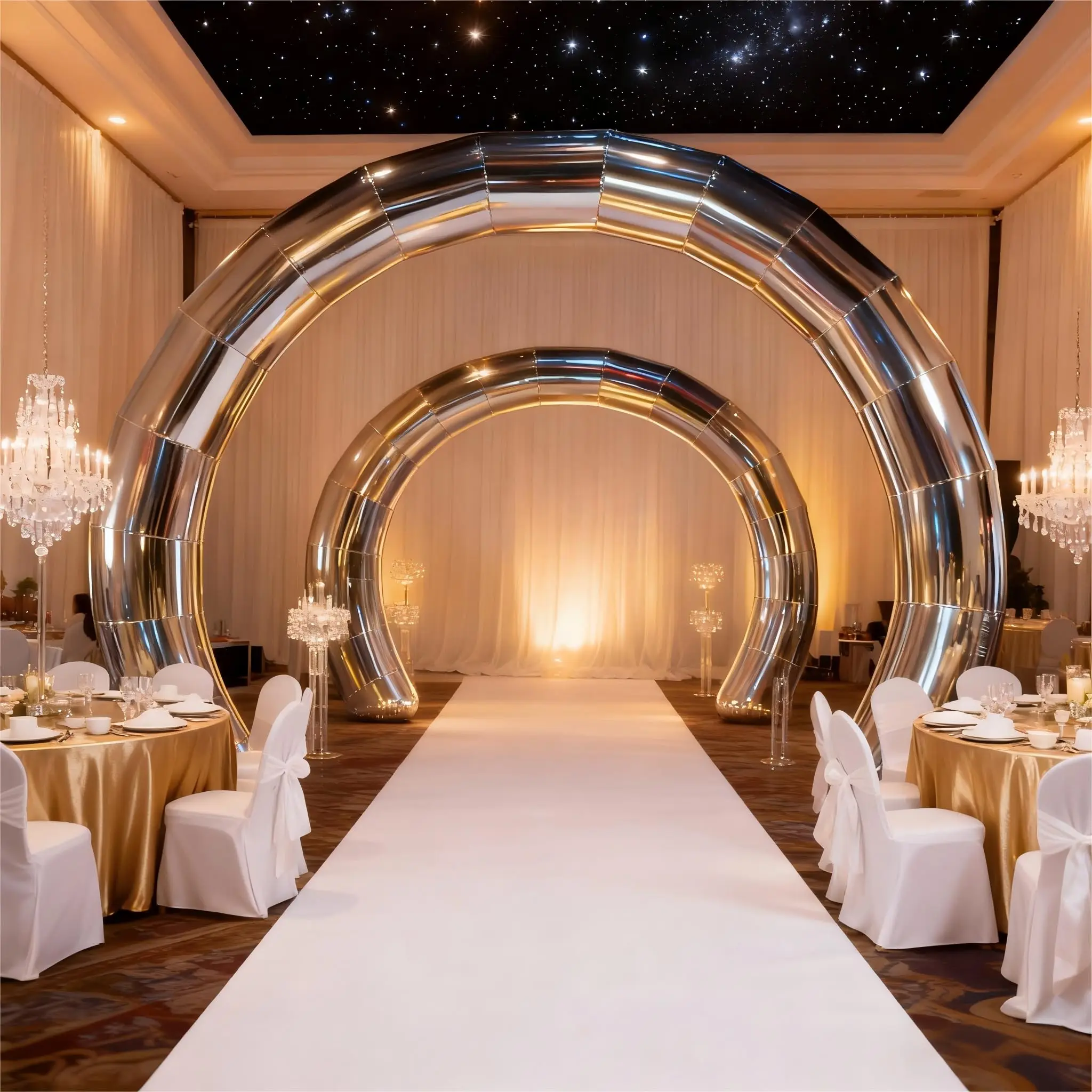 10フィートのPVCミラーインフレータブルアーチ、電動ポンプ付き、クリスマス、イベント、パーティー、セレモニー用のシルバーインフレータブルウェディングアーチ