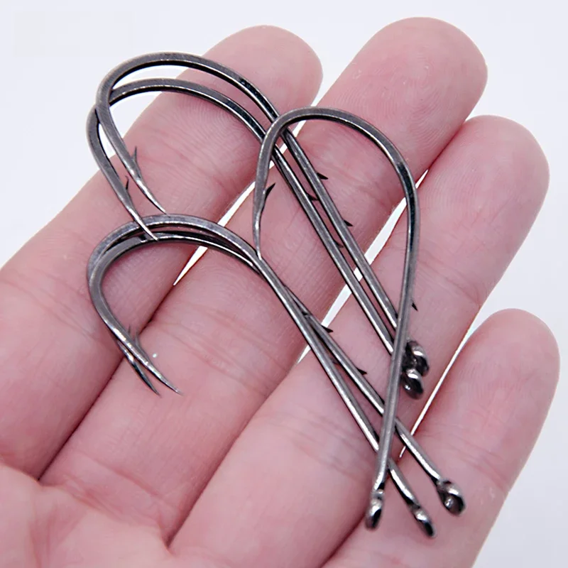 Hameçon de pêche à tige longue, 50 pièces/lot, appât vivant avec Double appât, barbes en acier à haute teneur en carbone avec hameçons antirouille