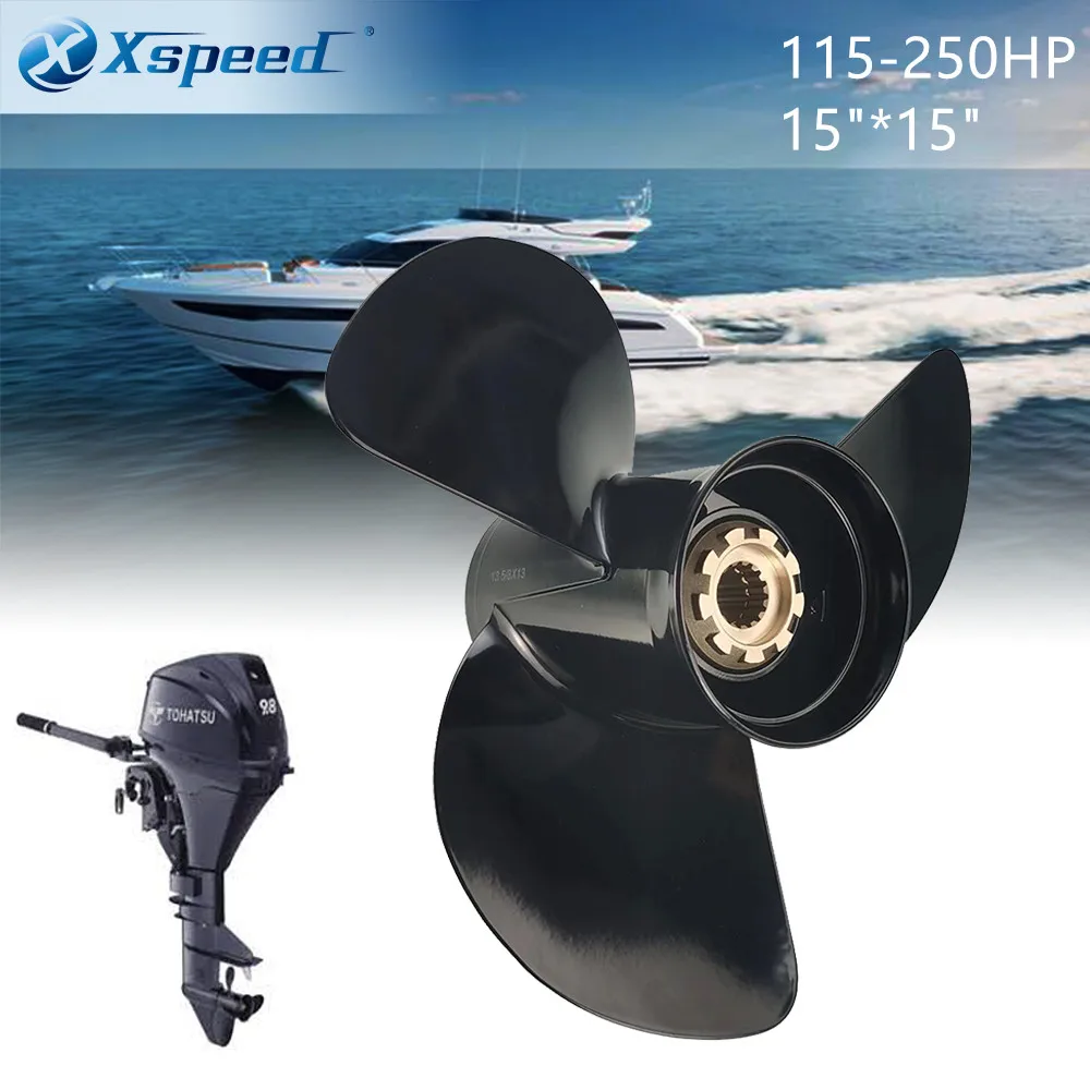 Xspeed Boat  Proprller Fit 115-250HP  15*15  Tohatsu Outboard Engines  Aluminum 10 Tooth Spline