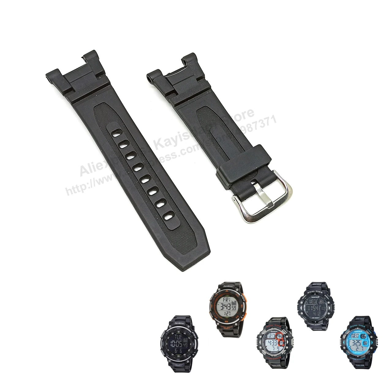 

Fits/For Armitron 40/8309 , 40/8254 - Black Rubber Digital Wristwatch Replacement Watch Band Strap Belt