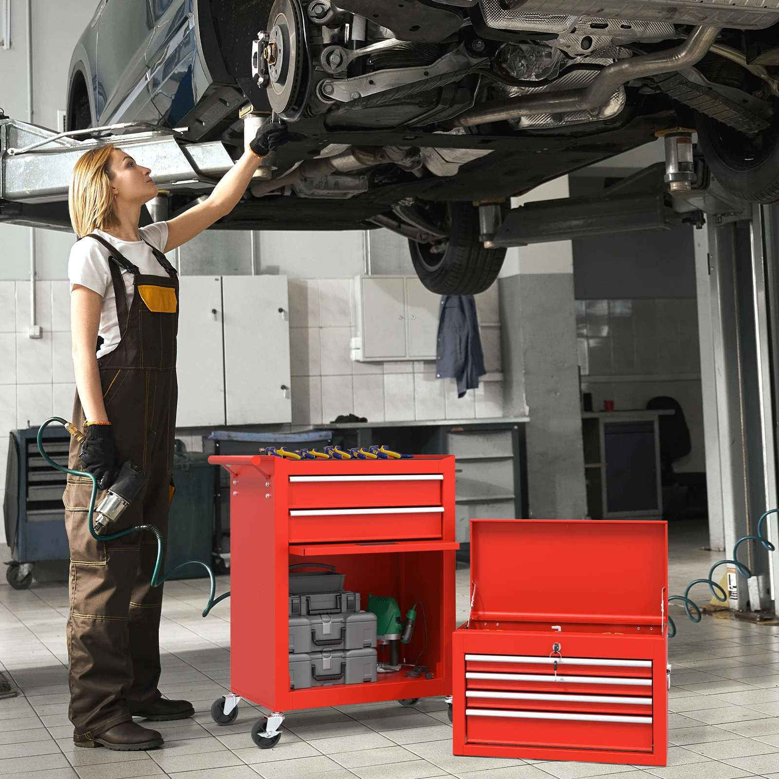 صندوق أدوات لف أحمر ، 6 أدراج ، من من من من الأدوات #4