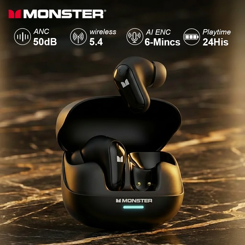 Monster Gaming Headphones Wireless Bluetooth 5.4 Earphones, MQT52 Long Battery Life Dual Mode HIFI Stereo Sound Headset With Mic