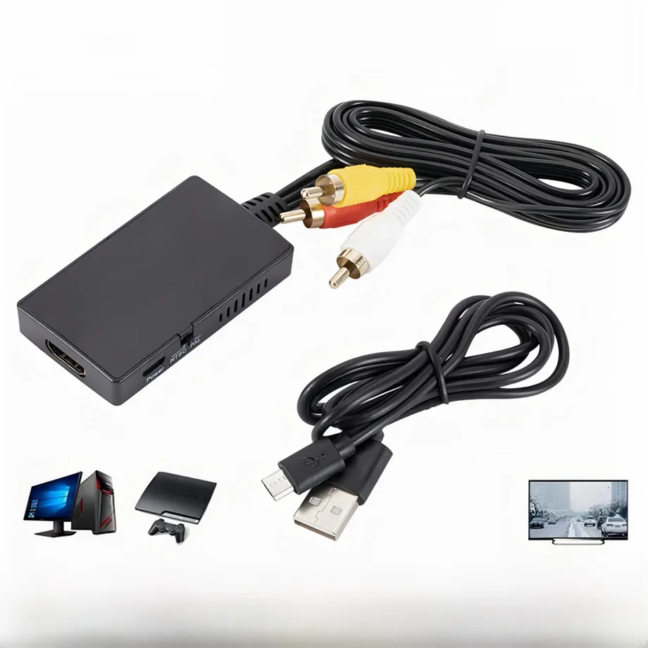 Adaptateur HDMI vers RCA AV/CVBS, boîtier de convertisseur vidéo HDMI vers RCA AV/CVSB L/R vidéo 1080P Mini HDMI vers AV, prise en charge NTSC PAL