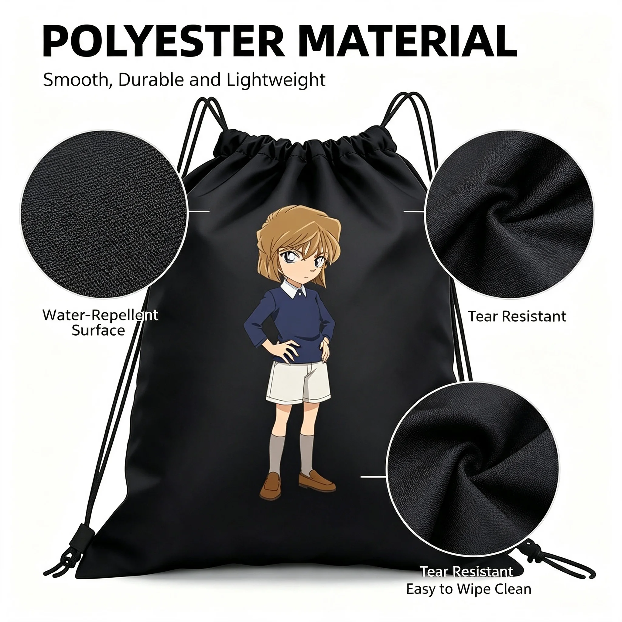 Detective Anime Ai Haibara Drawstring Backpack Polyester Sports Gym Sack Lightweight Portable Daily Storage Bag Gift For Anime Lovers