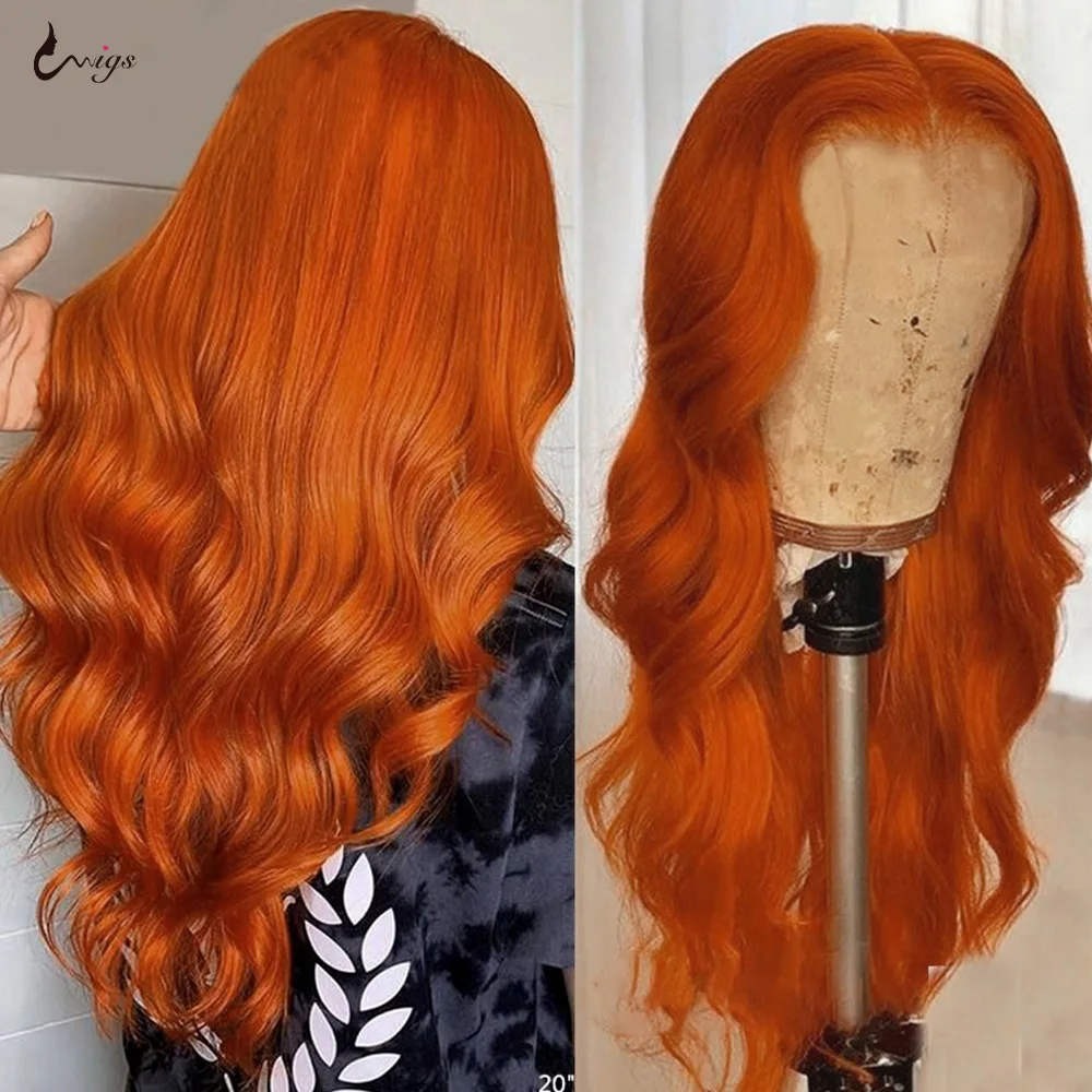 32 Inch Ginger Lace Front Human Hair Wigs Bone Straight Lace Front Wig Orange Colored Human Hair 13x6 Lace Frontal Wig For Women