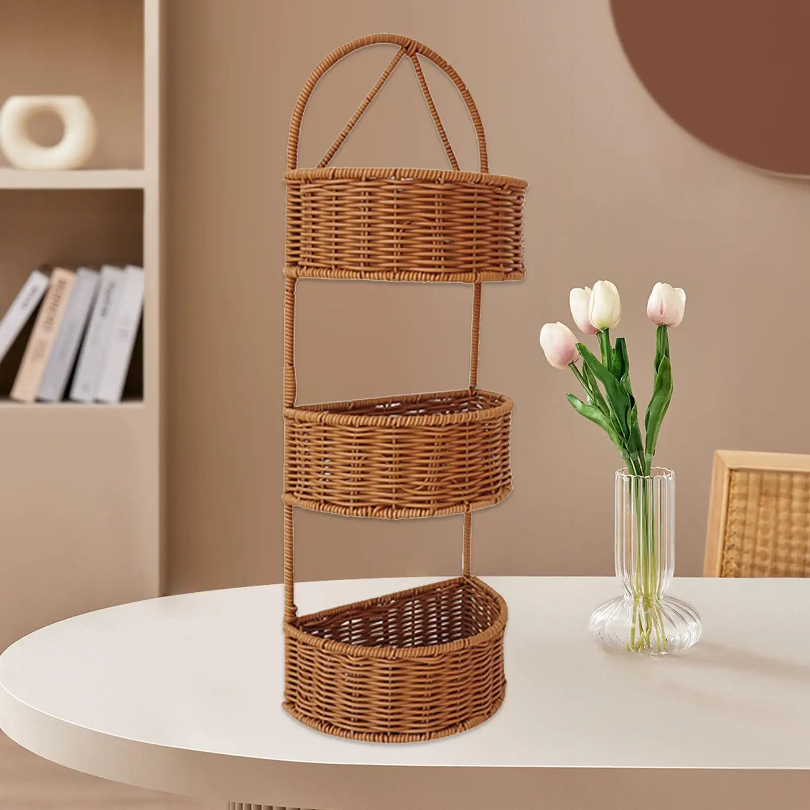 سلة من الخيزران المقلد مثبتة على الحائط ، أرفف تخزين معلقة منسوجة للحديقة والمطبخ #5