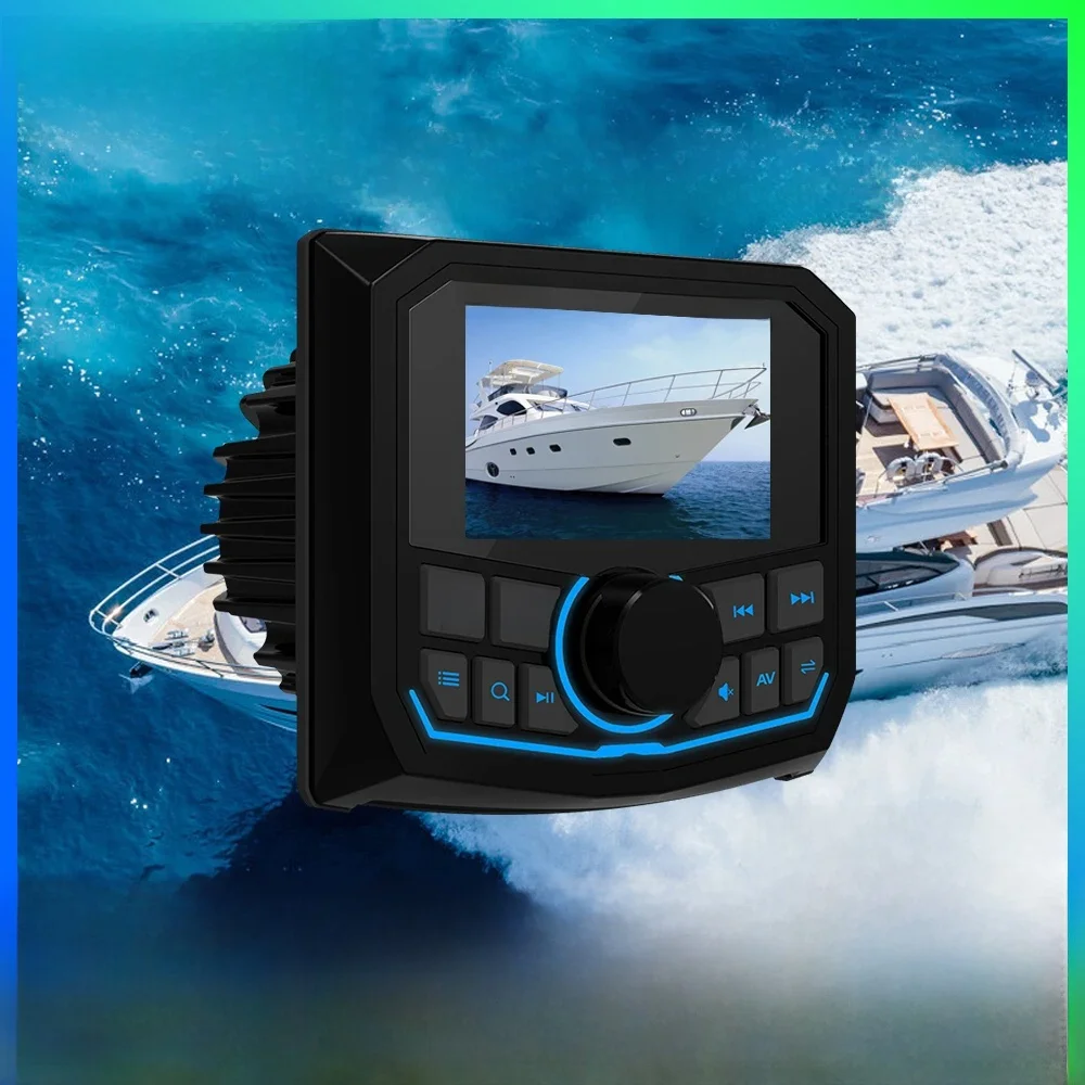 MP5 Bootradio Bluetooth FM AM EQ Marine Stereo Waterdicht IPX5 AUX Vierkant Zwart Universele mediaspeler voor RV UTV ATV SPA RZR - afbeelding 2