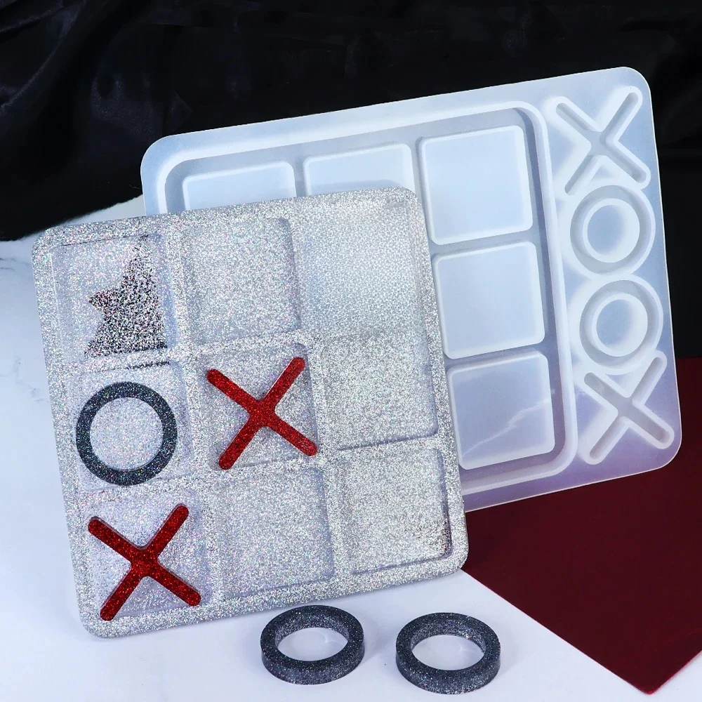 1 ensemble Tic Tac Toe moule de moulage époxy X O jeu de société moule en résine de Silicone bricolage jeu de société voyage fête décoration fournitures