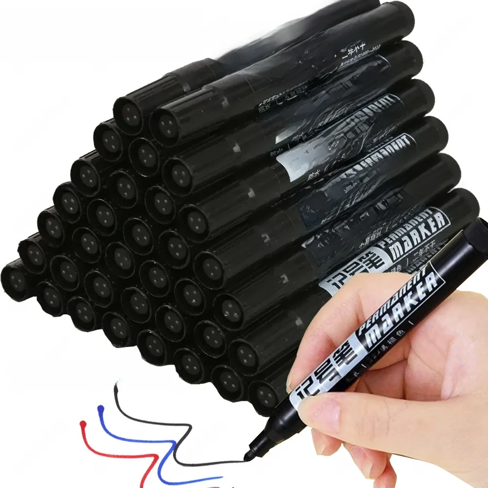 1-100 szt. Wodoodporny marker na bazie oleju szybkoschnący czarny niebieski czerwony tusz trwały do ​​metalowego szkła artykuły papiernicze szkolne artykuły papiernicze — zdjęcie produktu 7