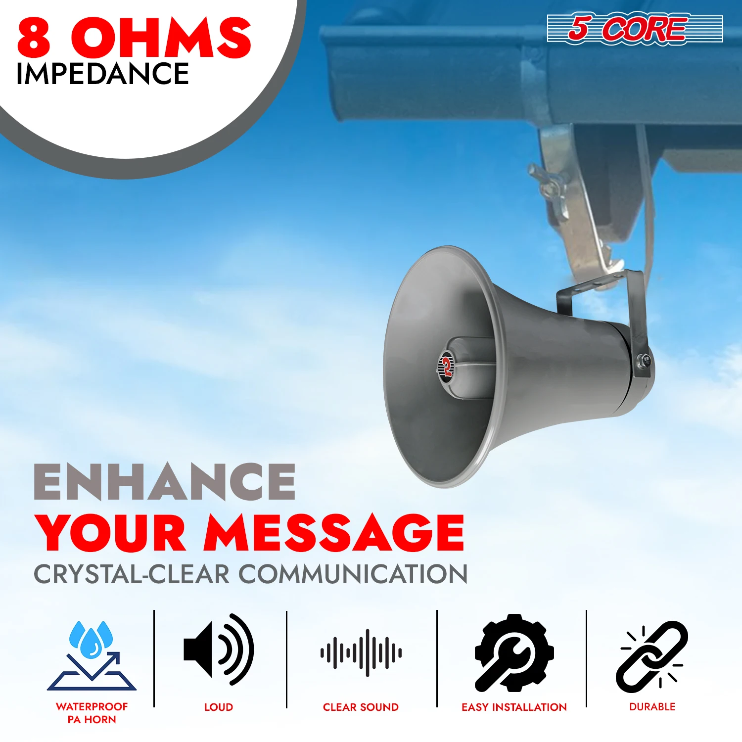 5Core PA Speaker Pasang 200W Bull Horn Audio Keras Sistem Speaker Dalam Ruangan Luar Ruangan 8Ohm Refleks Megafon UHC 150 2 Buah