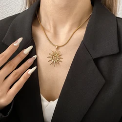 Sun Pendant Necklace Stainless Steel Sun Ray Necklace For Women Dainty Gold Color Fashion Neck Jewelry Gifts Accessories