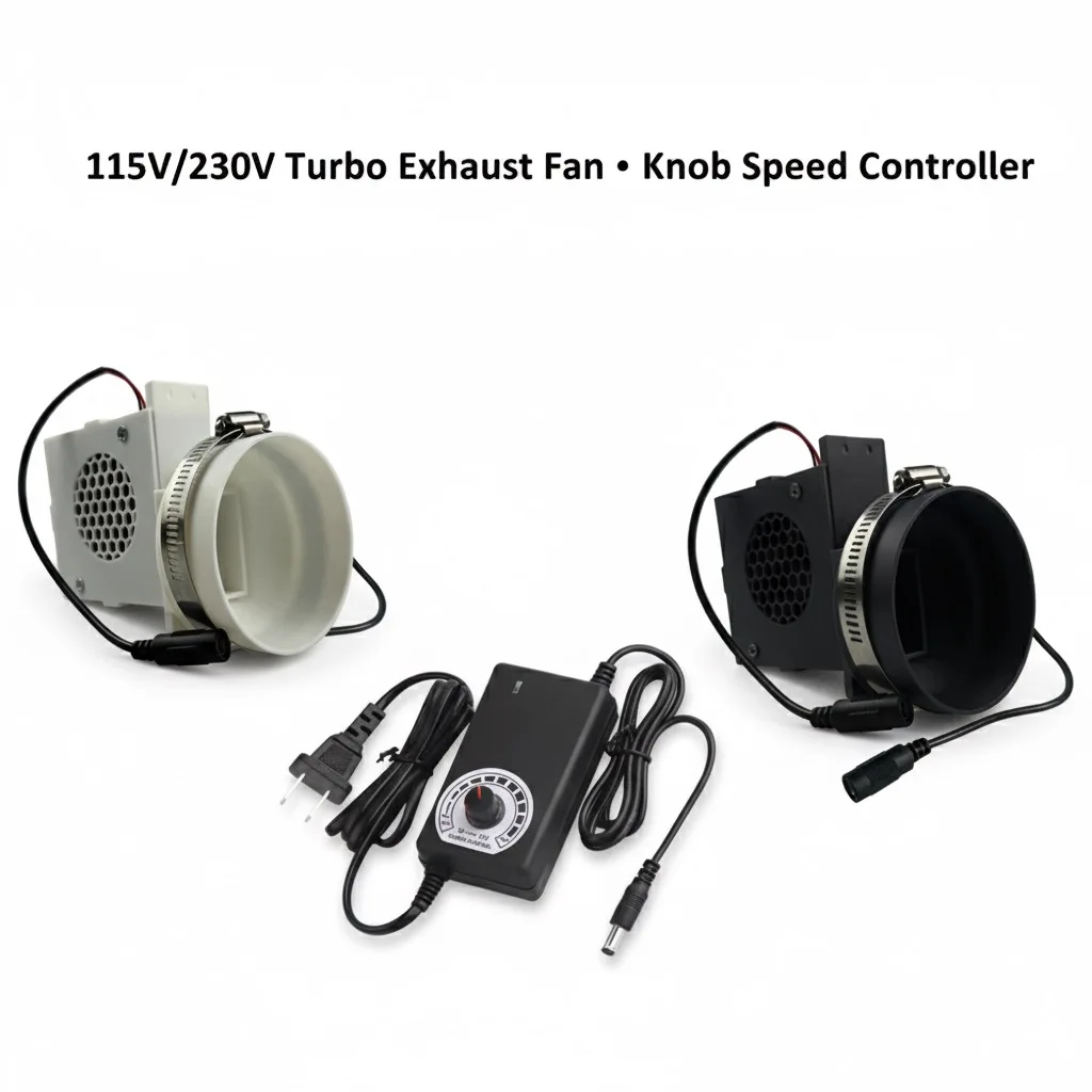 115V/230V Mini Turbo Exhaust Fan with Speed Controller, 11CFM 3000RPM Ventilation Fan for Cattery, Small Greenhouse, Solder Fume
