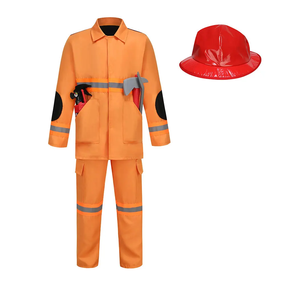 2024 Nieuwe Collectie Unisex Jongen Brandweerman Uniform Halloween Outfit Pak Meisje Brandweerman Kostuum Voor Kinderen