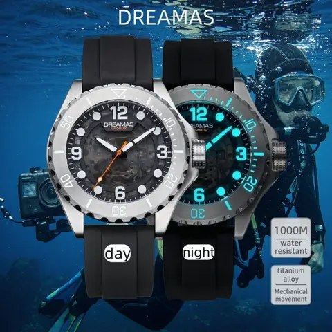 DREAMAS 1000M Diver Watch Titanium Alloy Case Japanese Movement Carbon Fiber Skeleton Dial 3D Luminous Diving Wristwatch