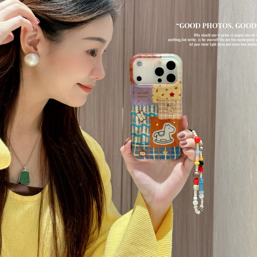 Чехол для телефона Apple Pony в клетку в стиле ретро, подходит для iPhone 14/15/16/17 Pro Max, новый модный противоударный защитный чехол