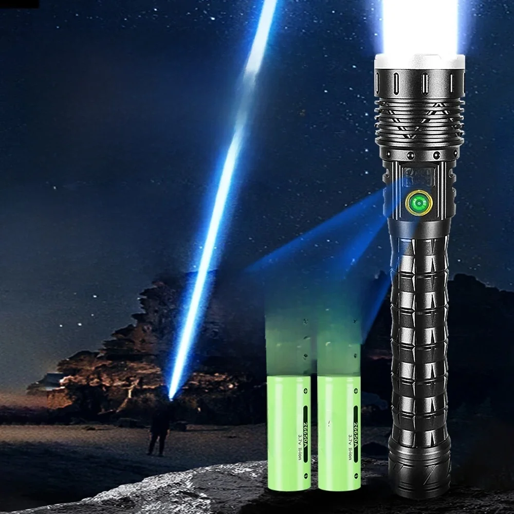 100000 Lumens Super High Power LED Flashlight Ultra Power Outdoor Rechargeable Hand Torch 5 Mode Type-C Charging  Lighting 2000m