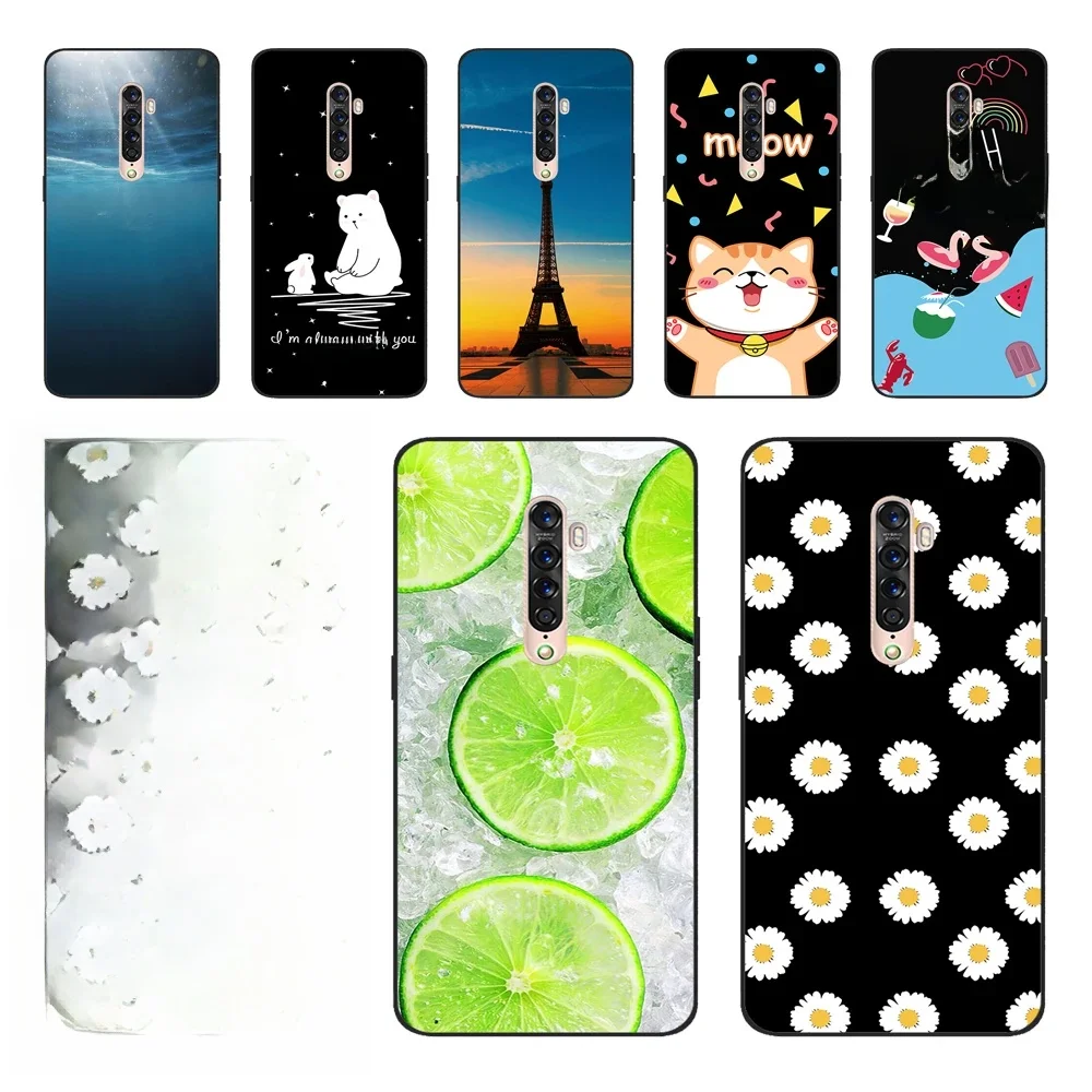 Coque arrière transparente en TPU souple pour OPPO Reno 2Z Reno2 Z F Reno2Z Reno 10X Zoom, pare-chocs en silicone, chat, fleur