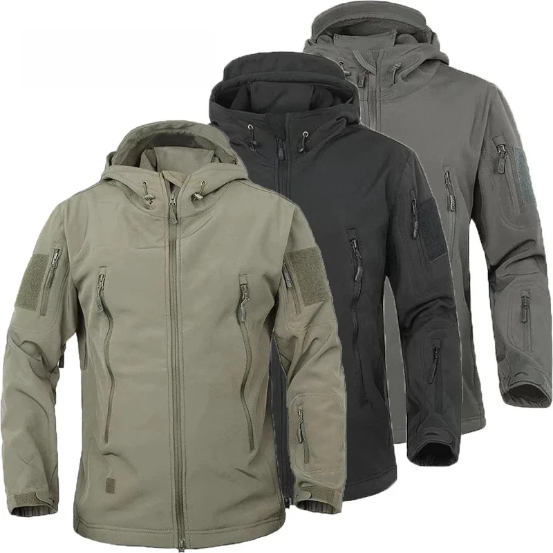 Męskie zimowe kurtki SoftShell spodnie taktyczne Camping piesze wycieczki polowanie wędkarstwo polarowe bluzy z kapturem płaszcze S-5XL Cargo spodnie outdoorowe — zdjęcie 2