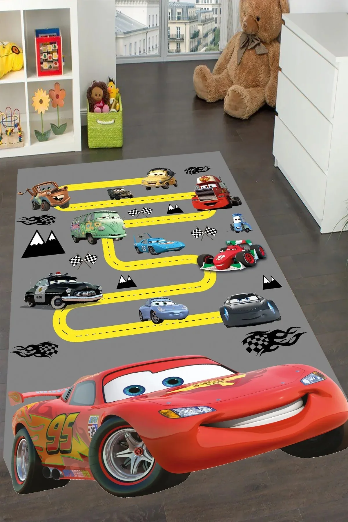 Children's Room Rug Anti-slip Artificial Leather Base Powder Stains-Free Thai Feather Fabric 11mm Thickness Antibacterial Runner C6101