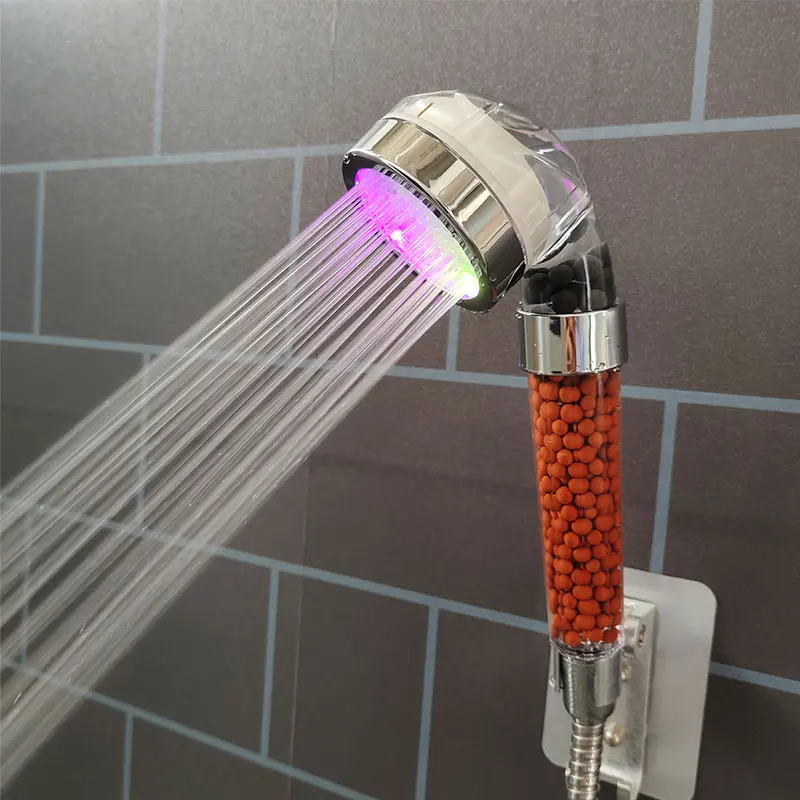 LED Shower Head 3/7 Color Changing Temperature Sensor Handheld Mineral Anion Water Saving High Pressure Bathroom Shower Filter