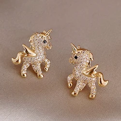 Pendientes de unicornio de cristal para mujer y niña, aretes de moda, regalos de joyería exquisitos, nuevos