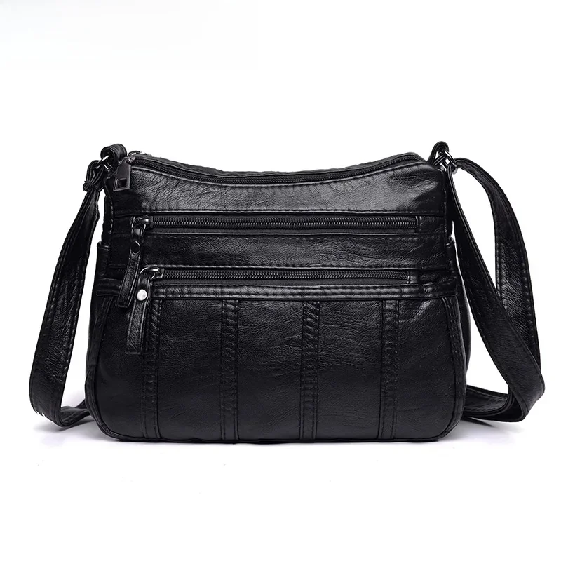 Annmouler moda damska Crossbody torba czarny miękki sprana skóra torba na ramię Patchwork torba mała torba klapowa dla dziewczynek — zdjęcie 2