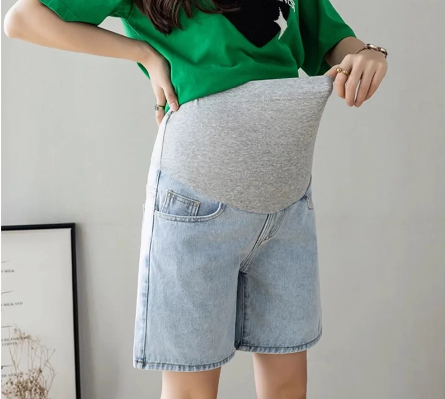 Maternity Jeans Wide Leg Belly Shorts Summer Pregnant Women Denim High Waist Belly Support Trousers Pants Pregnancy Clothing