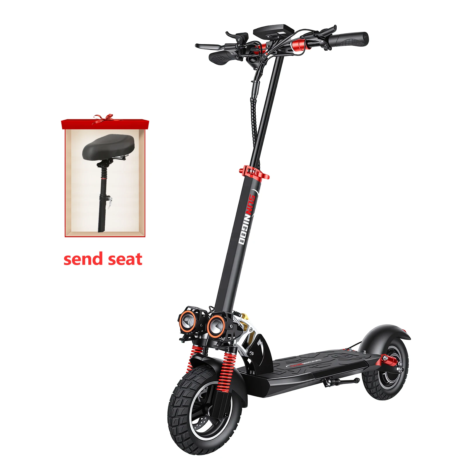 Neues Upgrade 800W Leistungsstarker Elektroroller 48V 15Ah Höchstgeschwindigkeit 50km/h 55km Reichweite 10'' Reifen Doppelbremsen Stoßdämpfung Faltbarer E-Scooter mit Abnehmbarem Sitz