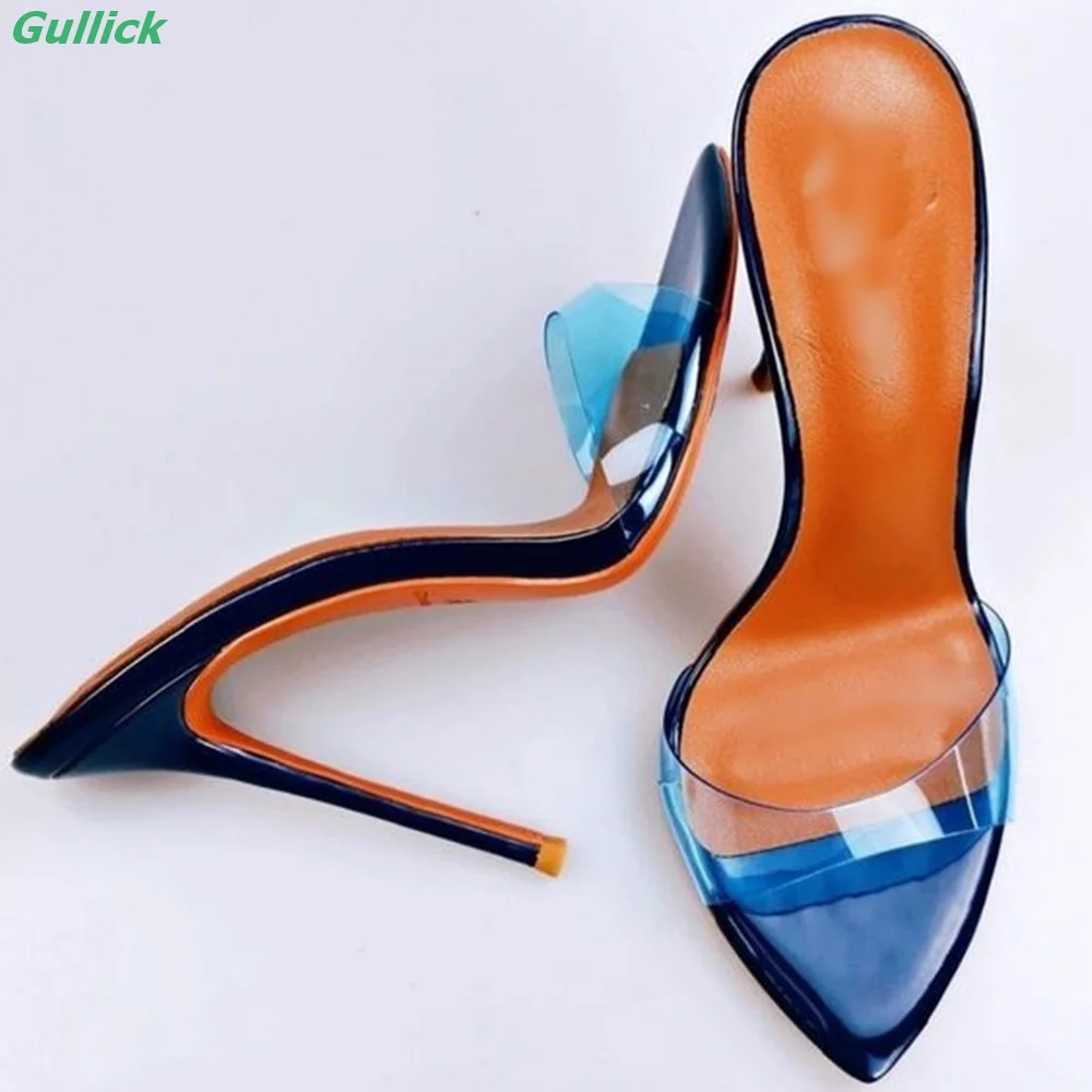 Clear PVC Slippers Sexy Pointy Toe Stiletto Thin High Heel Fashion Hot Sale European Summer Women Shoes Slip On Slides