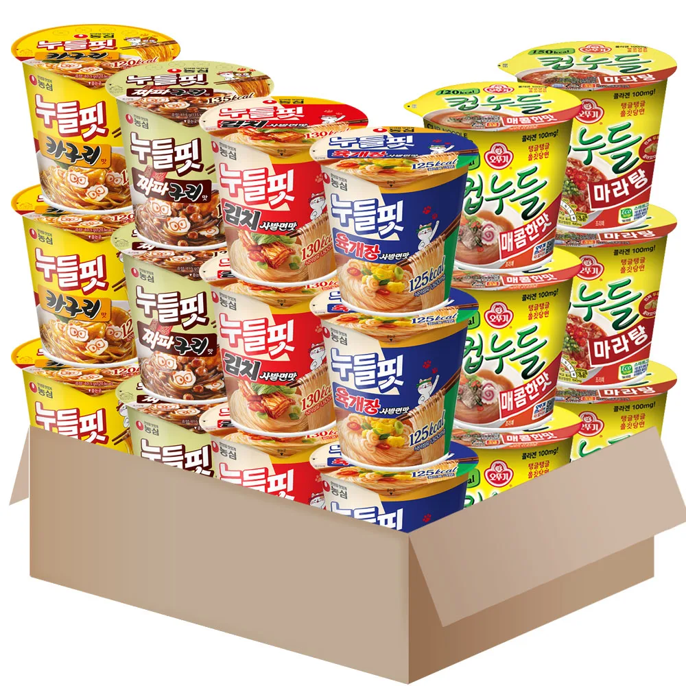 [MD026]small-cup-ramen-set 18 of 6 types {noodlefit(yukgaejang_noodle x3+kimchi_noodle x3+jjapaguri x3+caguri x3)+cup_noodle(Spicy x3+ mara x3)}