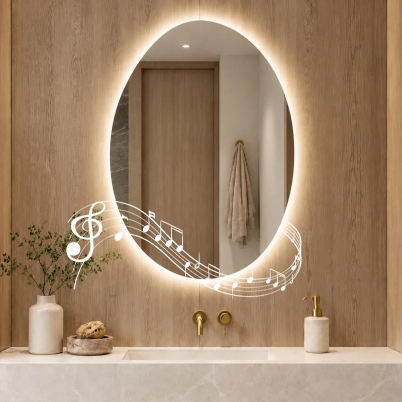 DeerValley LED-badkamerspiegel, onregelmatig vormgegeven spiegel met achtergrondverlichting, 20 x 28 inch, met Bluetooth-luidspreker, dimbare verlichting in 3 kleuren, anti-condensspiegel, onbreekbare