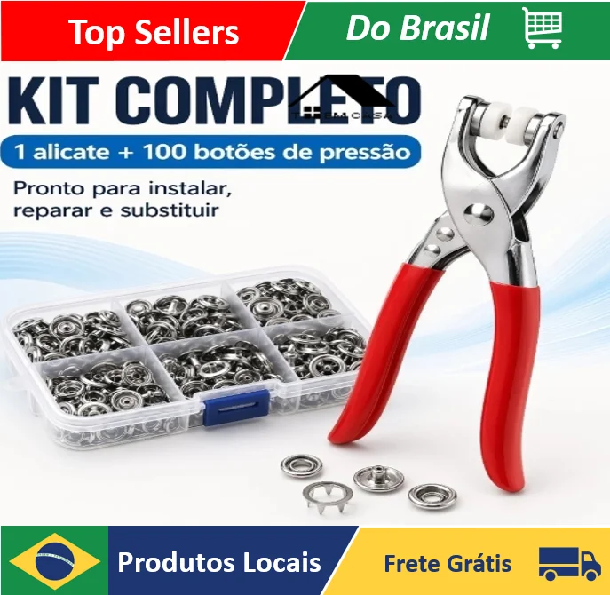 Kit Alicate Aplicador com 100 Botões de Metal de Pressão para Costura de Roupas - Loja Toemcasa