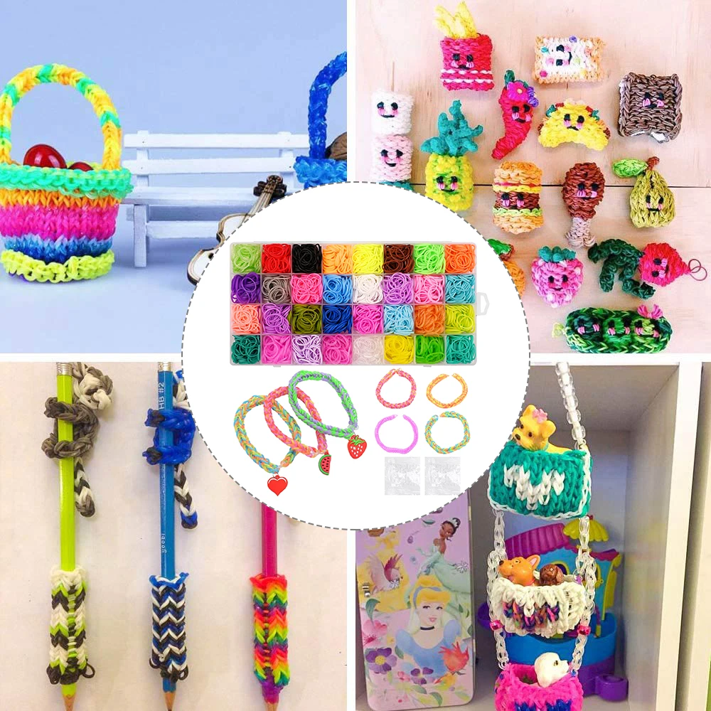 Colorful Rubber Loom Bands Refill Set Includes Premium Quality Loom Bands Kit with Other Accessories and Durable Storage Box