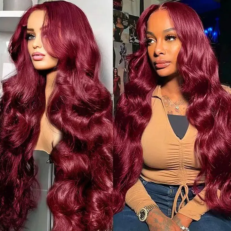 30 inch 99j Burgundy Lace Frontal Wig Body Wave 13x6 Hd Lace Front Wigs 100% Human Hair Wine Red Wig Burgundy Body Wave Wig