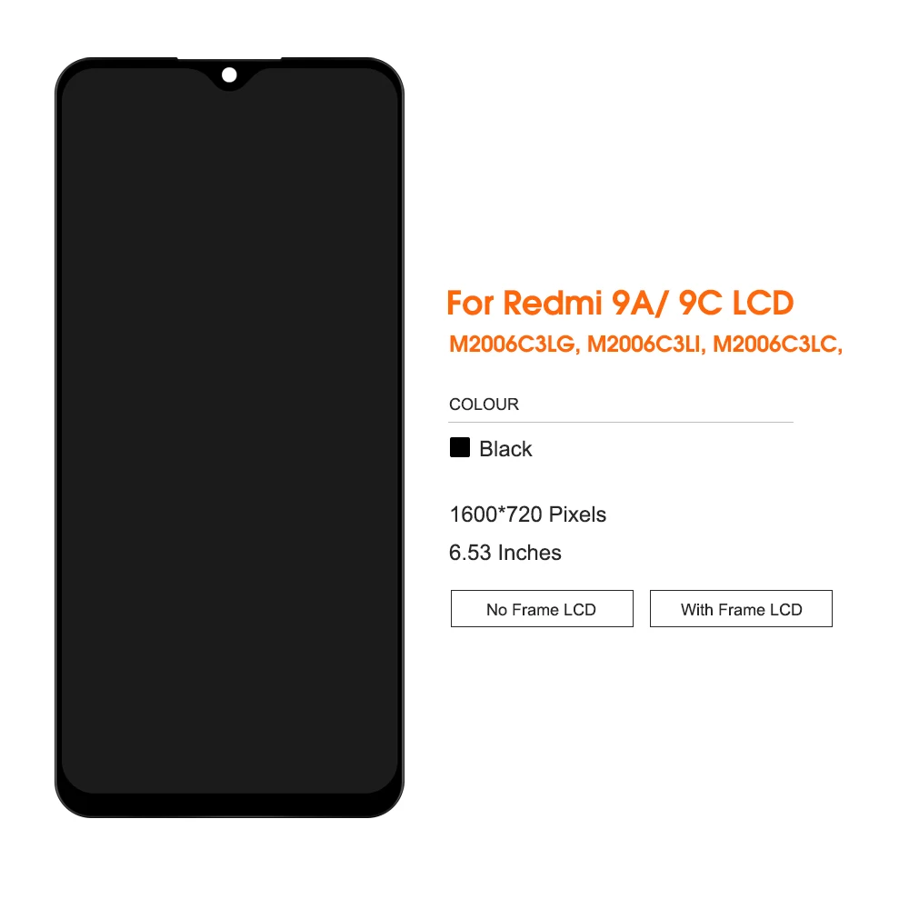 6.53\'\' For Xiaomi Redmi 9A LCD Display Screen Assembly No/With Frame For Redmi 9C M2006C3LG LCD High Quality 100% Tested