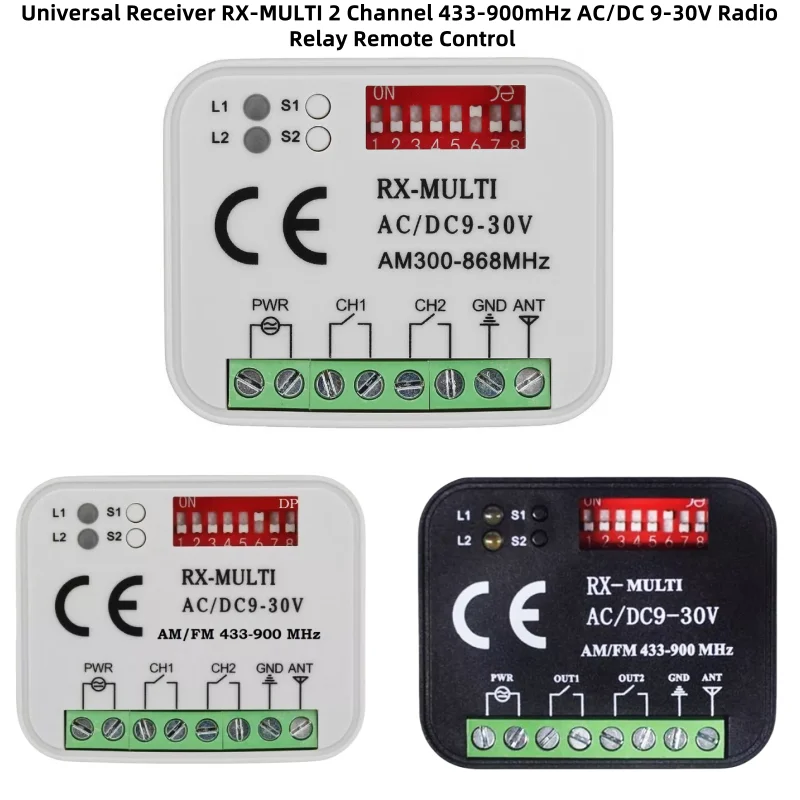 Universal Receiver RX-MULTI 2 Channel 433-900mHz AC/DC 9-30V Radio Relay Remote Control