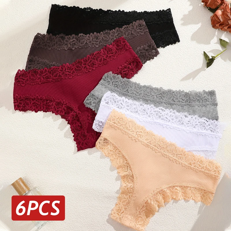 6PCS Lace Cotton Panties Women Sexy Seamless Brazilian Panties Girls Sexy Low Rise Underwear Female Breathable Soft Lingerie