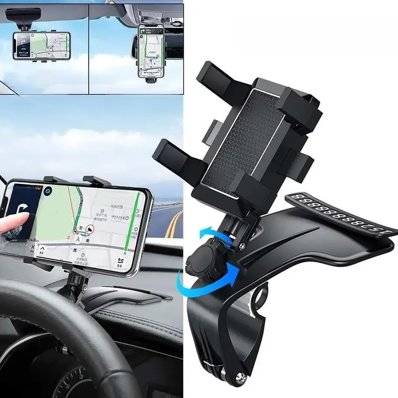 Universeller Armaturenbrett-Autotelefonhalter mit Parkplatz und Nummernschild, 360 Grad drehbar,