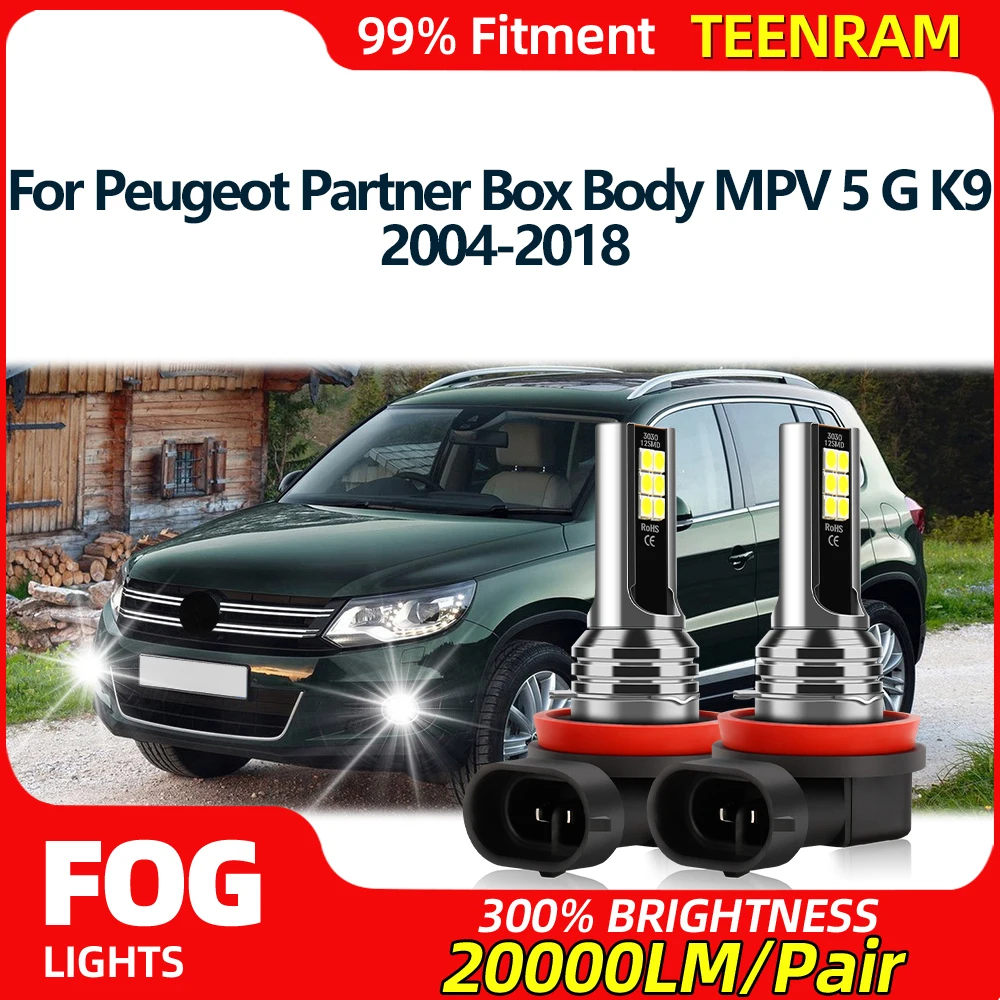 2Pcs H8 H9 H11 LED Fog Lamps 20000LM Car Fog Lights Bulbs 12V Plug And Play For Peugeot Partner Box Body MPV 5 G K9 2004-2018