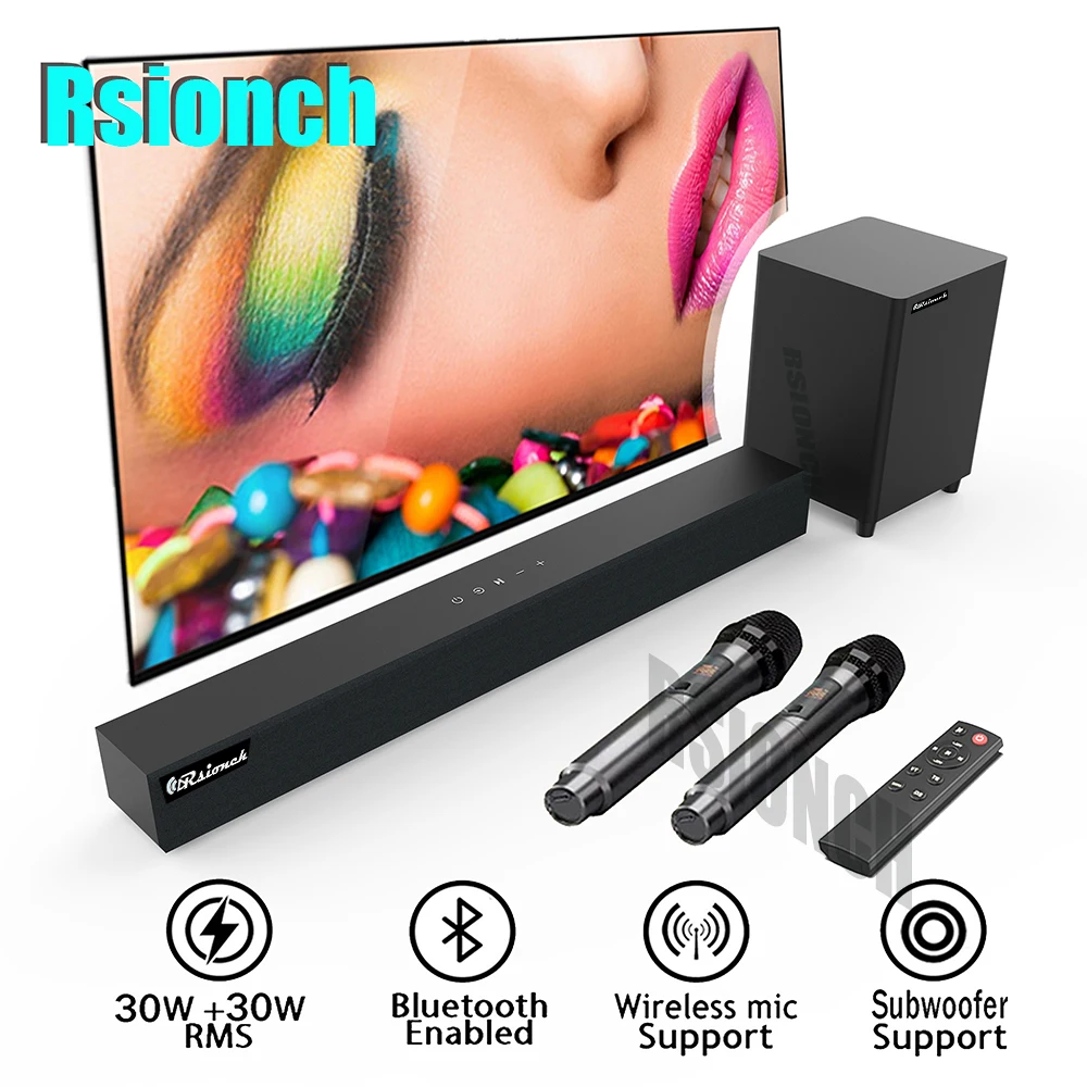 

Rsionch Bluetooth Soundbar Soundbox with Subwoofer Karaoke Speaker 3D Surround Bass Wireless Microphone Speaker Sub-woofer in