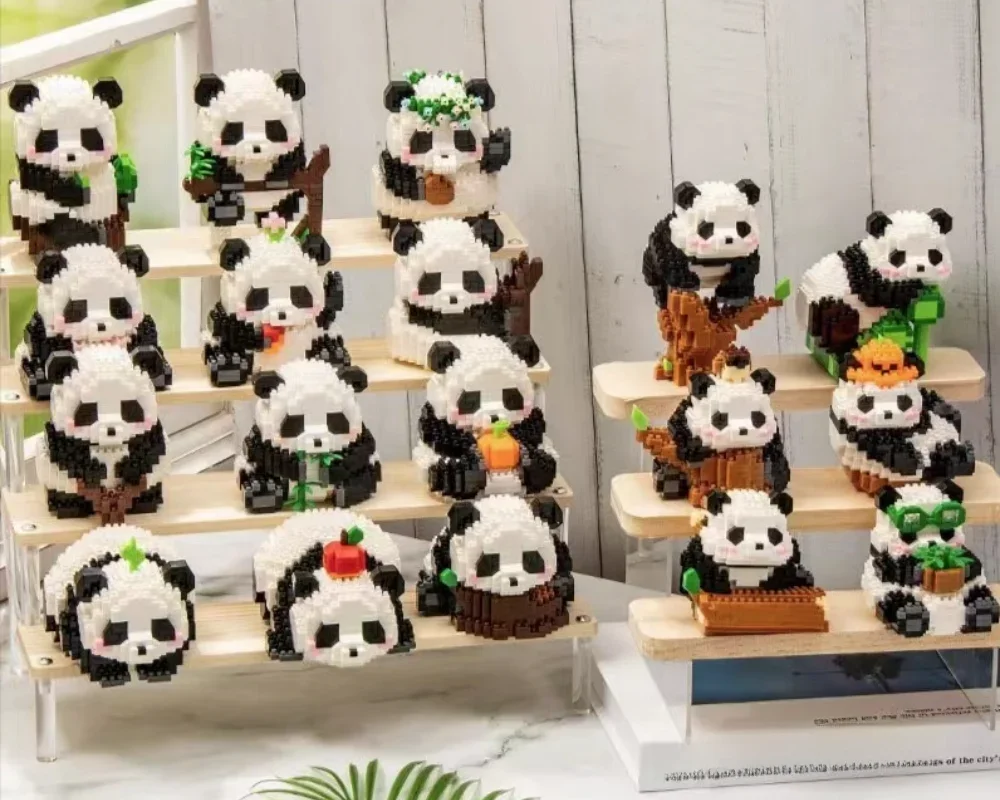 Cute Creative Panda Micro Blocos de Construção Modelo de Diamante 3D, Animais Tijolos, DIY City