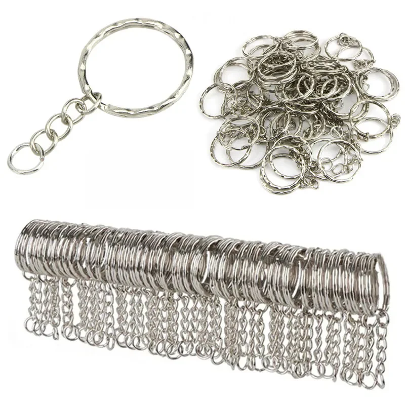 Chaveiro de Prata Polido para Fazer Jóias, Split Ring, Corrente Curta, Open Jump, Metal, DIY
