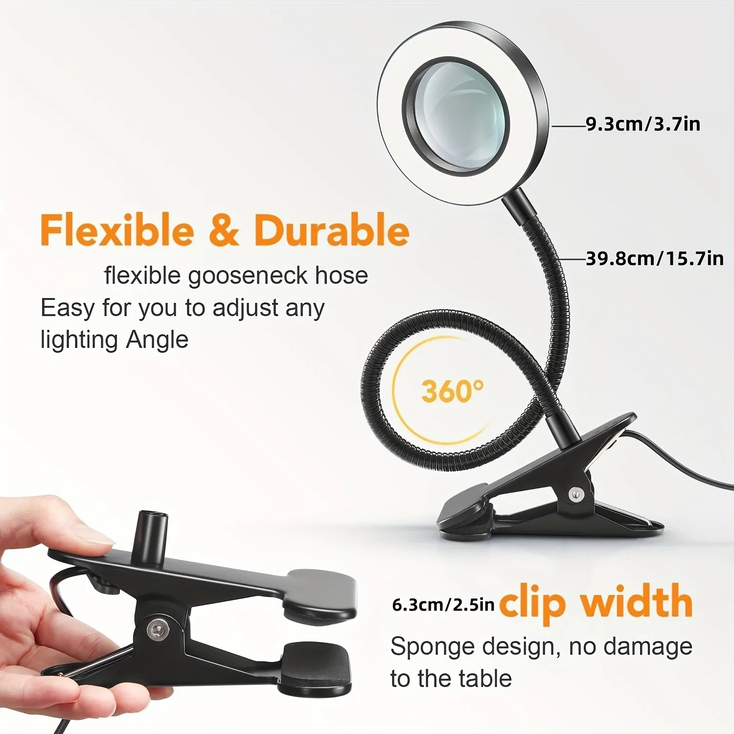 10X Magnifying Glass with Light & Clip, Flexible Gooseneck, 10-Level Brightness & 3 Color Modes - Portable Desk Lamp Suitable for Crafters, for painting, Sewing, Reading, for finishing Work - Glass/Metal Magnifier with Light