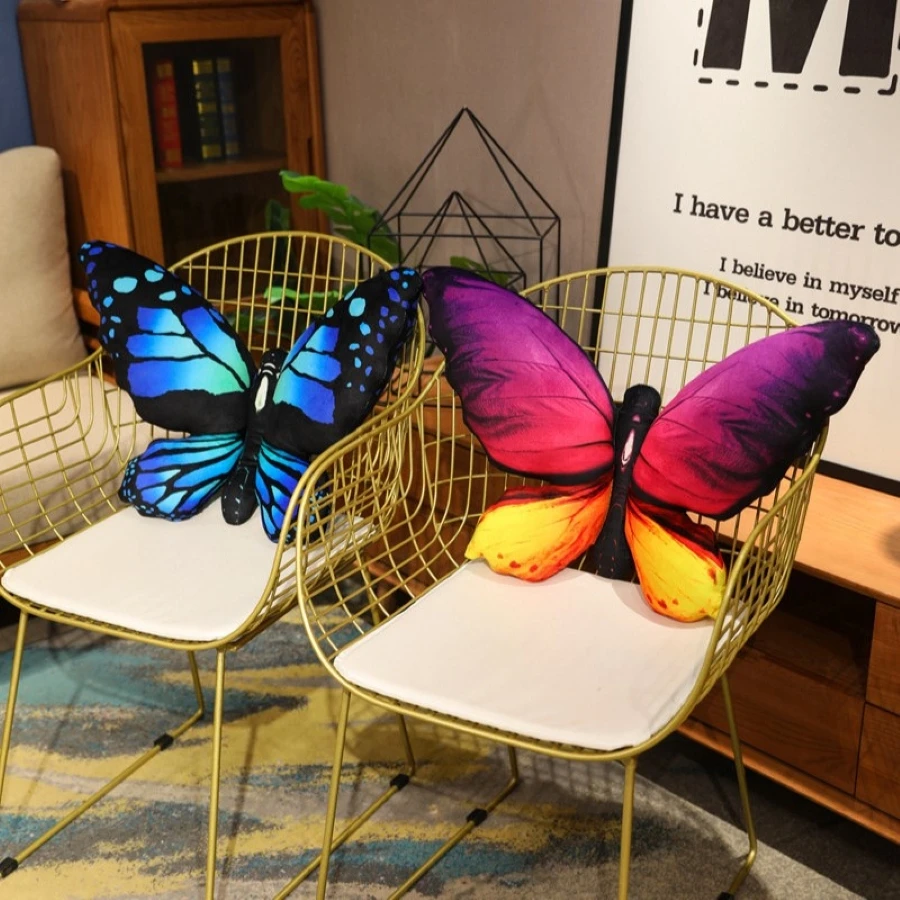 Buntes 3D-Schmetterlingskissen, dekoratives Tier-Wurfkissen, Druck-Akzentkissen, gefülltes Kissen, Bett, Schlafzimmer, Couch, Raumdekoration – Detail 11