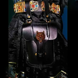 Vintage Hanfu Belt Bag Pockets Men Black Leather Bag Phone Bag Wallet Adult Flying Fish Hanfu Gown Belt Bag For Men